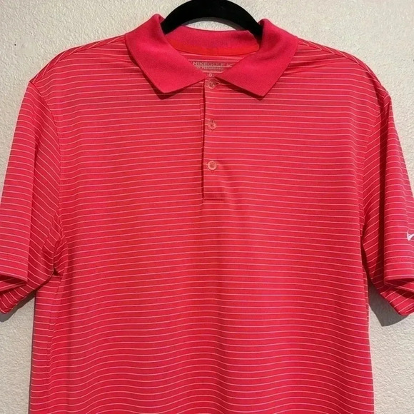 Nike Golf Polo Shirt Mens Large Red Stripe Tour Performance Dri-Fit - Picture 2 of 5